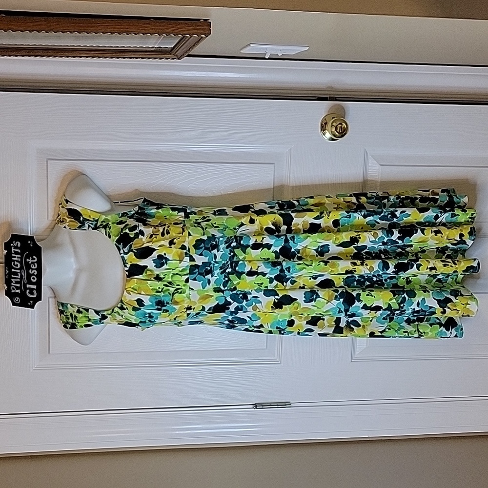 Maggie L Dress Sleeveless Floral Yellow Green Teal Black White